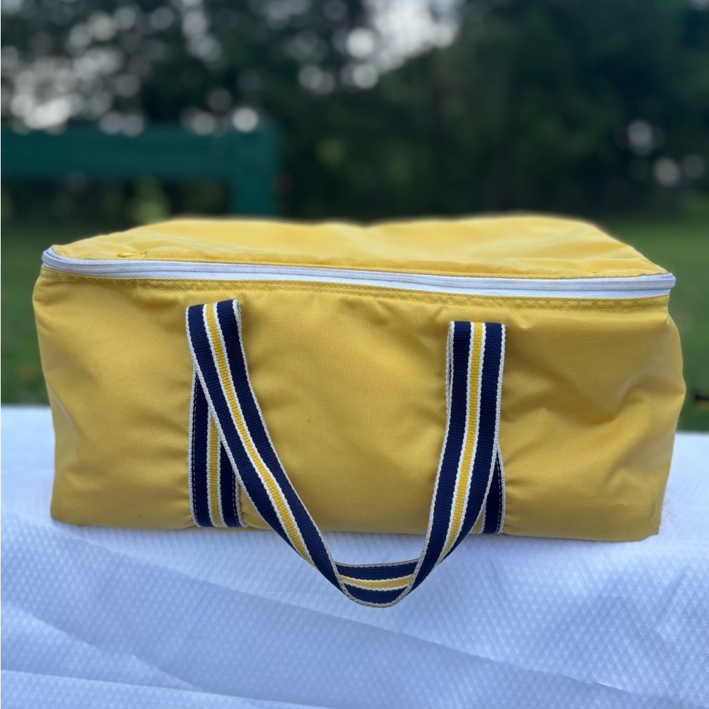 Totes Yellow Bag with Navy Striped Handles